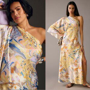 Mandira Wirk One-Shoulder Printed Gown, size L, EUC